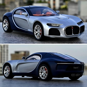 ماشین اسباب بازی فلزی بوگاتی نقره ای سقف آبی کاربنی 1:24 Diecast Bugatti Atlantic_اسباب بازی
